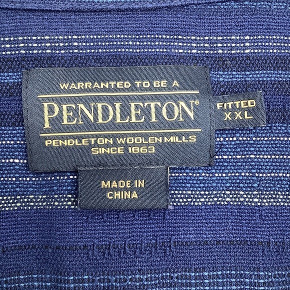 Pendleton Mens Short Sleeve Button Up Shirt Blue Striped Size XXL‎ Fitted - Picture 4 of 6